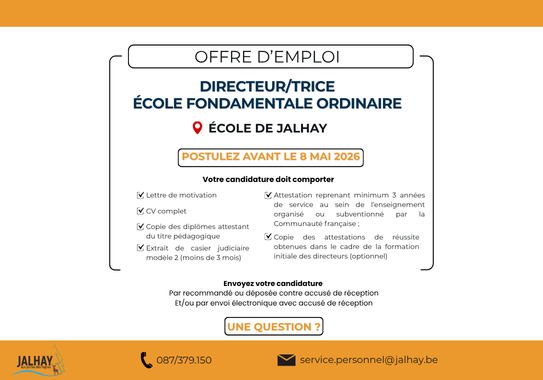 Offre d'emploi - Directeur école Jalhay